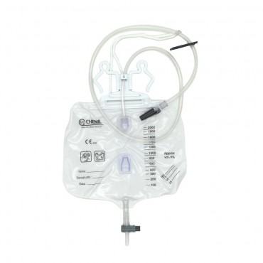 Sacca urina a circuito chiuso 2000 ml, sterile, valvola e tubo 120 cm