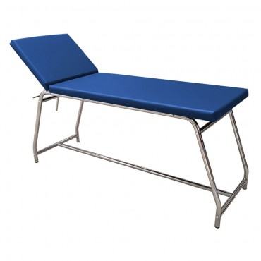 Lettino da visita Value cromato, rivestimento blu, 2 sezioni